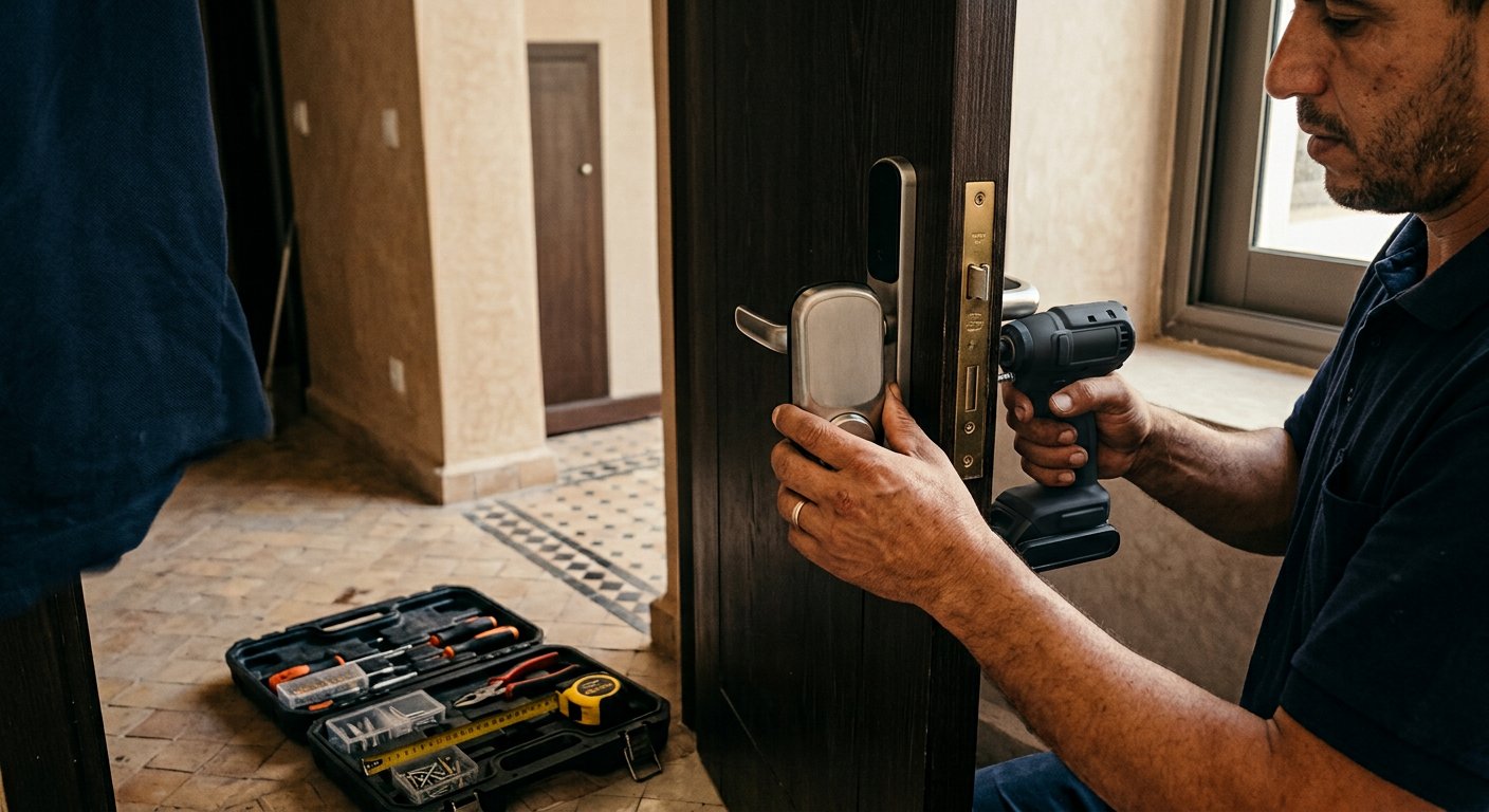Installateur Kloza en train de poser une serrure